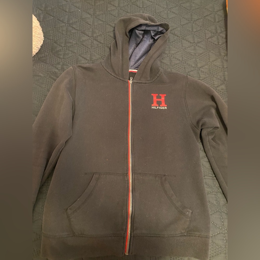 Tommy Hilfiger Black Zip-Up Hoodie with Red Accents
